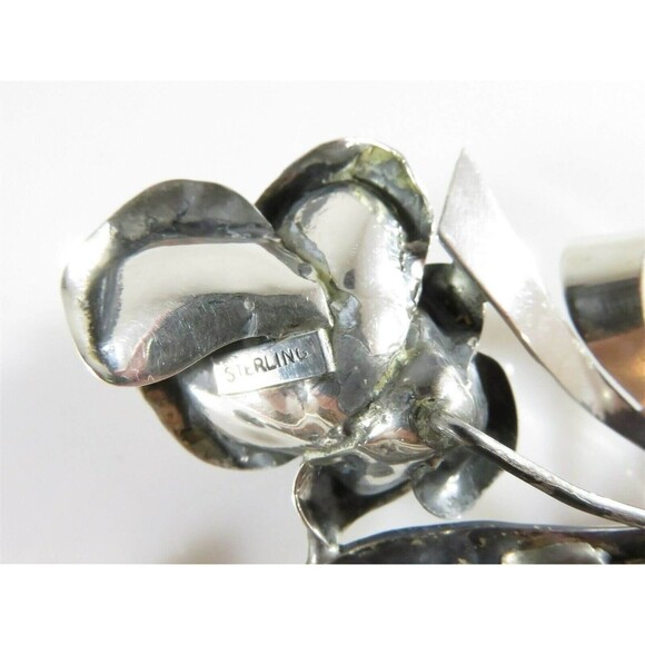 Large 4" Sterling Silver Flower Spray Brooch Ribbon Bow Handwrought Repair - Picture 12 of 13